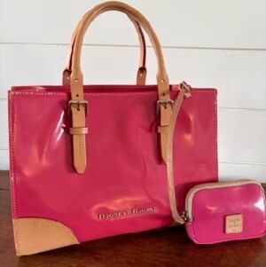 Dooney & Bourke Fuchsia and Tan Satchel Set